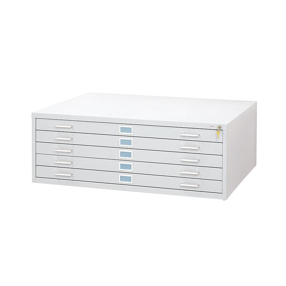 5-Drawer Steel Flat File for 30" x 42" Documents White. Picture 2