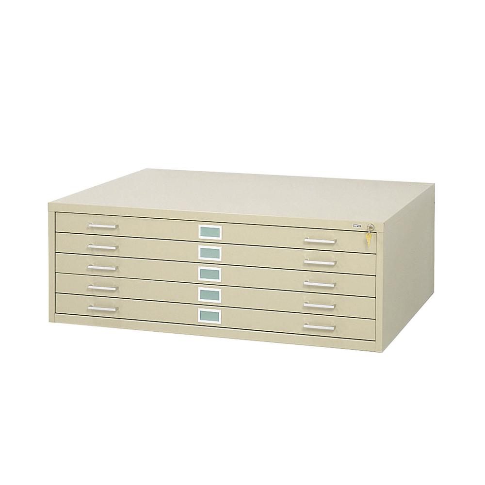 Safco 5-Drawer Steel Flat File - 41.4" x 16.5" x 53.4" - 5 x Drawer(s) for File - Stackable - Tropic Sand - Powder Coated - Steel - Recycled. Picture 2