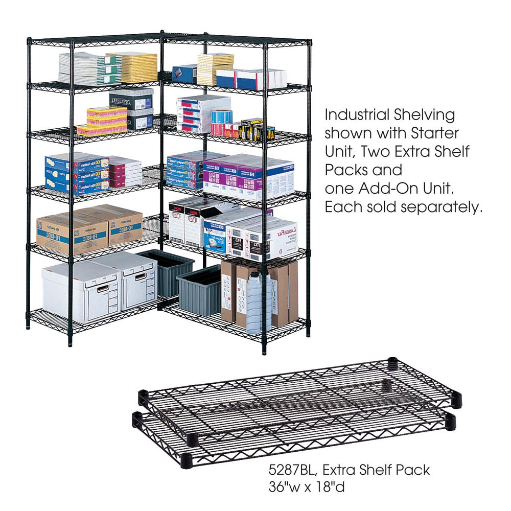 Safco Industrial Wire Extra Shelve - 36" x 18" x 1.5" - 2 x Shelf(ves) - 1000 lb Load Capacity - Leveling Glide - Black - Powder Coated - Steel - Assembly Required. Picture 2