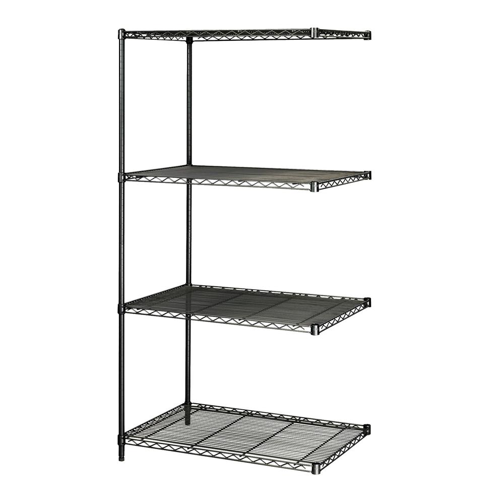Safco Industrial Wire Shelving Add-On Unit - 36" x 24" x 72" - 4 x Shelf(ves) - 1250 lb Load Capacity - Leveling Glide, Adjustable Shelf - Black - Powder Coated - Steel - Assembly Required. Picture 2