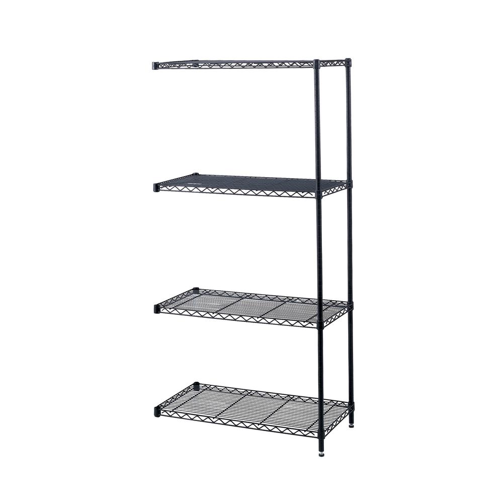 Safco Industrial Wire Shelving Add-On Unit - 48" x 18" x 72" - 4 x Shelf(ves) - 1000 lb Load Capacity - Leveling Glide, Adjustable Leveler, Adjustable Feet, Dust Proof - Black - Powder Coated - Steel,. Picture 2