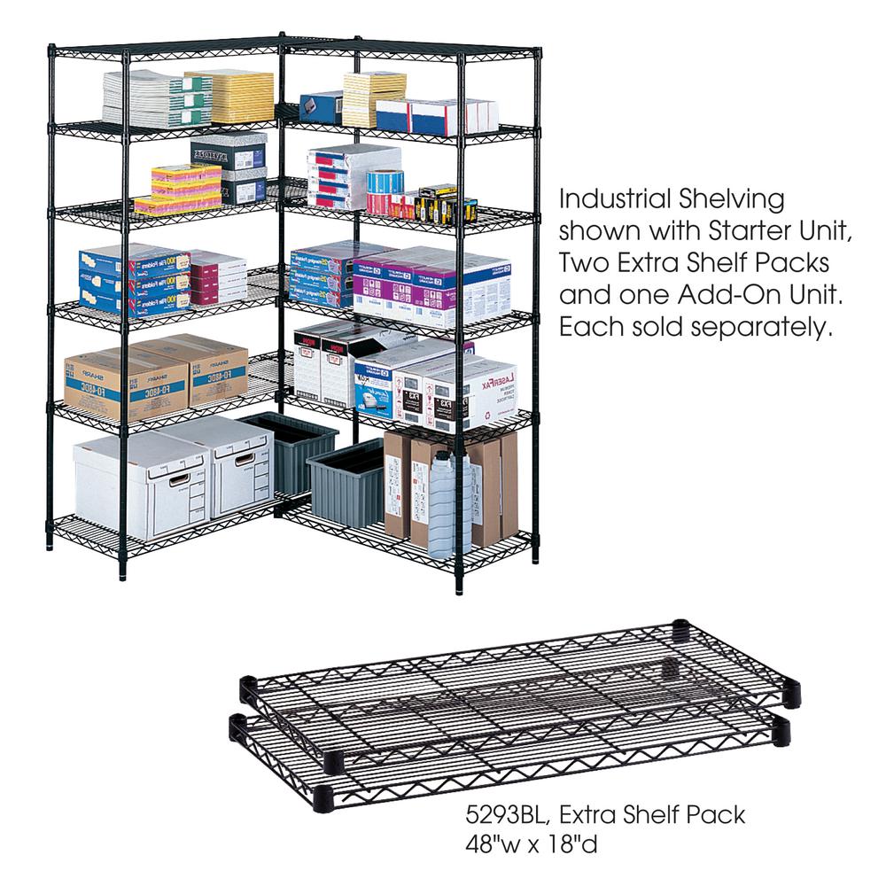 Safco Industrial Wire Extra Shelve - 48" x 18" x 1.5" - 4 x Shelf(ves) - 1250 lb Load Capacity - Leveling Glide, Dust Proof - Black - Powder Coated - Steel - Assembly Required. Picture 2