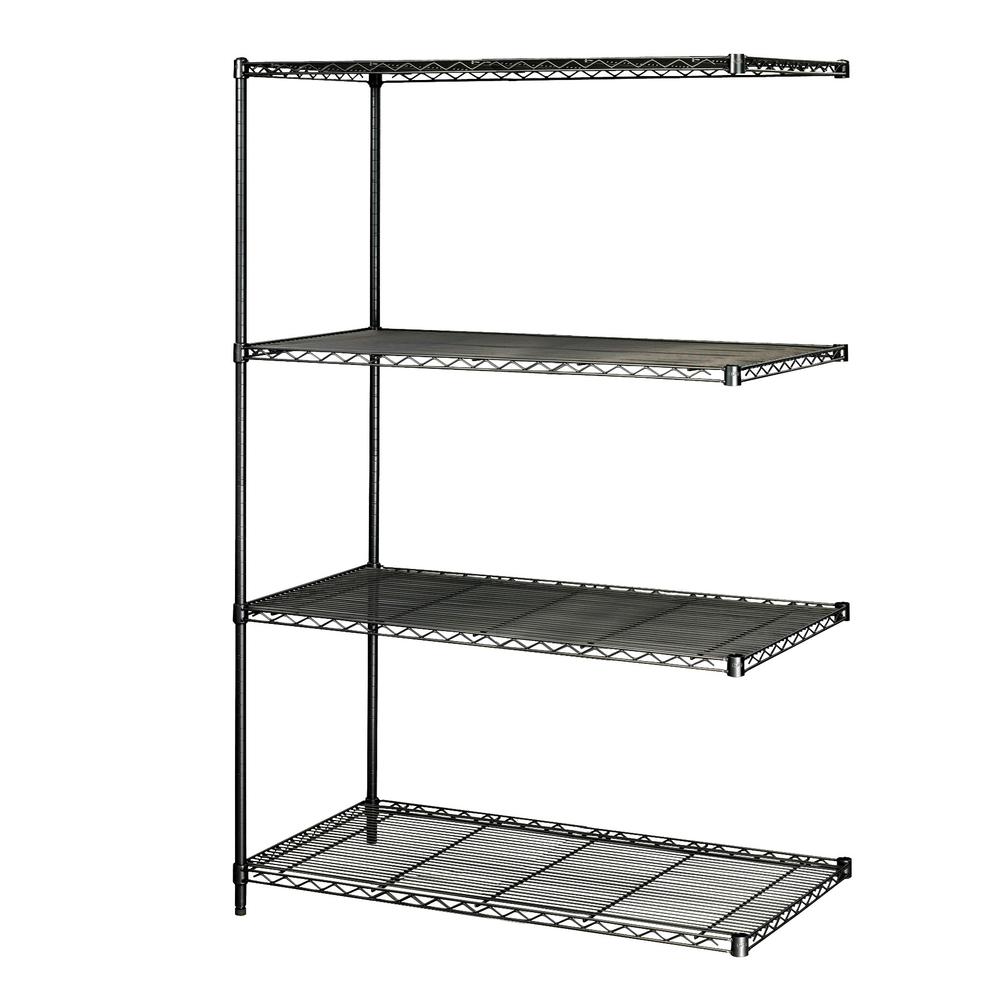 Safco Industrial Wire Shelving Add-On Unit - 48" x 24" x 72" - 4 x Shelf(ves) - 3200 lb Load Capacity - Adjustable Glide, Durable - Black - Powder Coated - Steel - Assembly Required. Picture 2