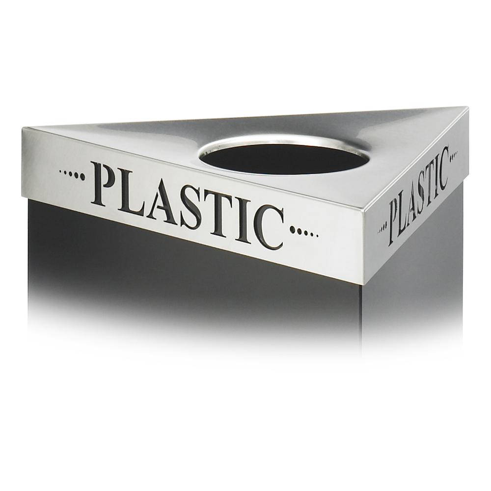 Triangular Lid For Trifecta Receptacle, Laser Cut "PLASTIC" Inscription, STST. Picture 2