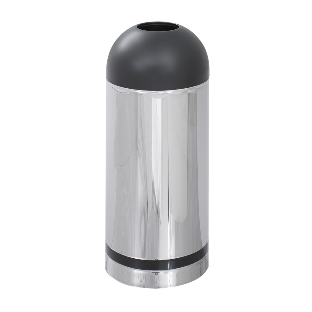 SAFCO PRODUCTS Reflections Open-Top Dome Receptacle, Round, Steel, 15 gal, Chrome/Black. Picture 2