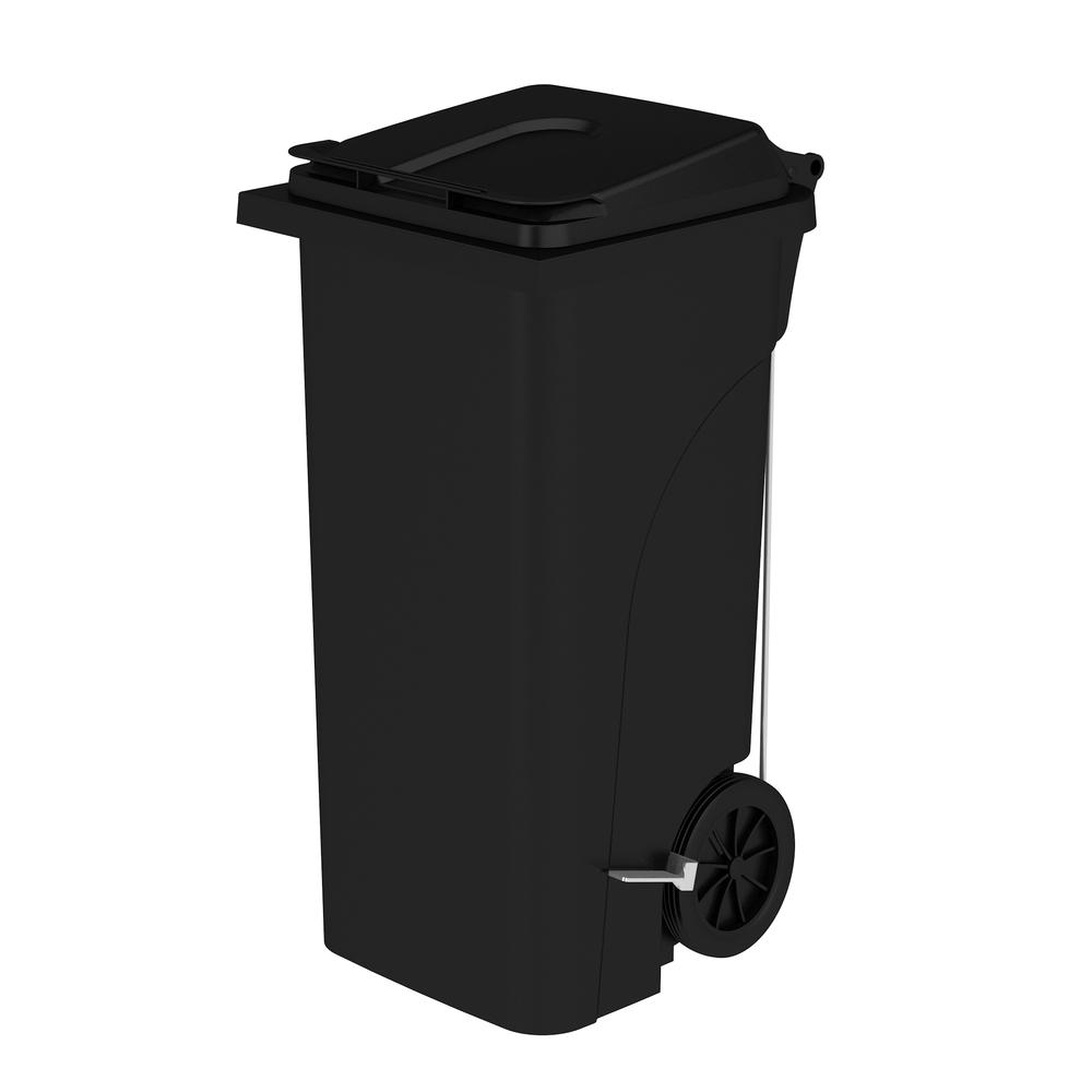 Plastic Step-On Receptacle, 32 Gallon - Black. Picture 1