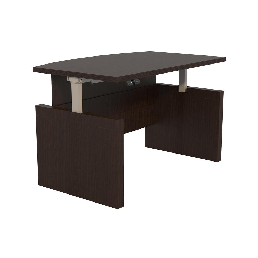 Aberdeen® Height-Adjustable Desk, Bow Front with Base, 72" W - Mocha. Picture 1