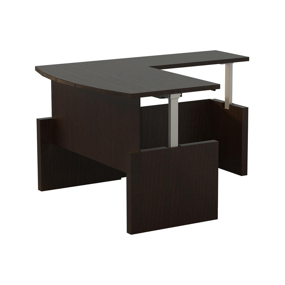 Aberdeen® Height-Adjustable Desk, Bow Front with Return, 72" W - Mocha. Picture 1