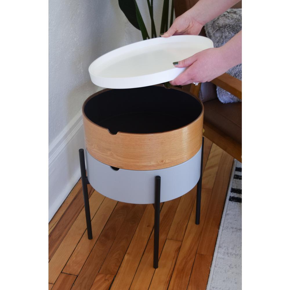 Tray Top End Table With 2-Storage Bin & Black Steel Legs. Picture 11