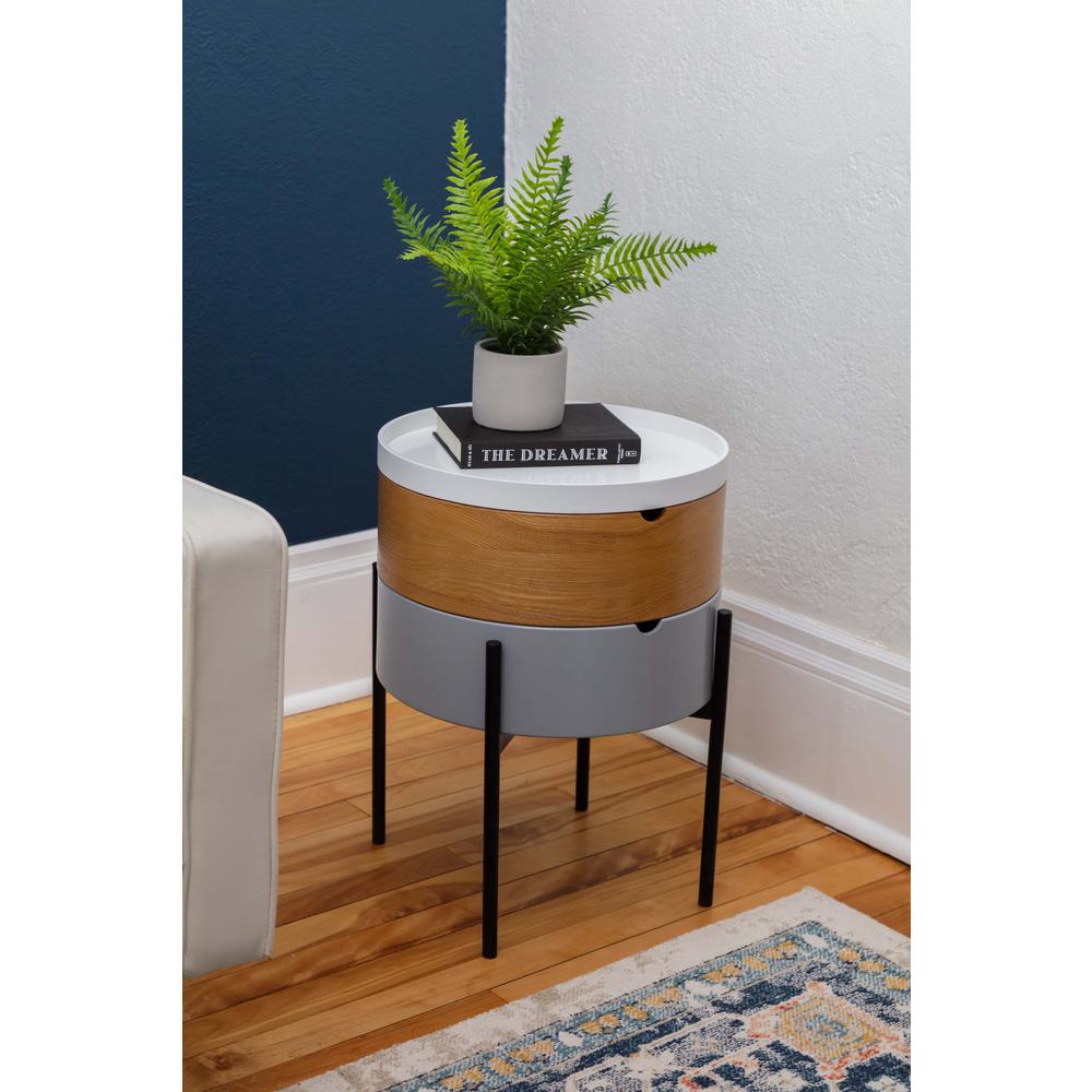 Tray Top End Table With 2-Storage Bin & Black Steel Legs. Picture 13