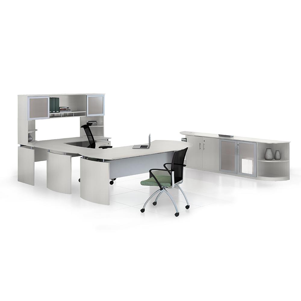Medina™ Curved Desk Extension, Left - TexturedSeaSalt. Picture 1
