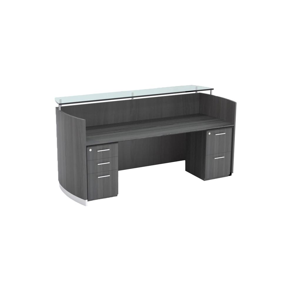 87-1/4" Reception Station with (1) Box/Box/File and (1) File/File Pedestal, Gray Steel. Picture 2