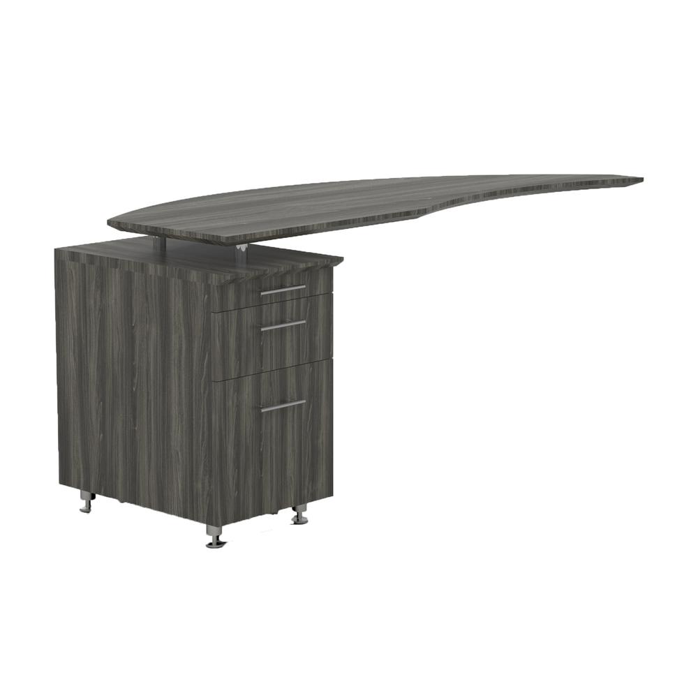 Curved Desk Return With Pencil-Box-File Pedestal (Left), Gray Steel. Picture 2