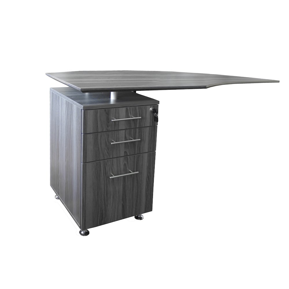 Curved Desk Return With Pencil-Box-File Pedestal (Left), Gray Steel. Picture 1
