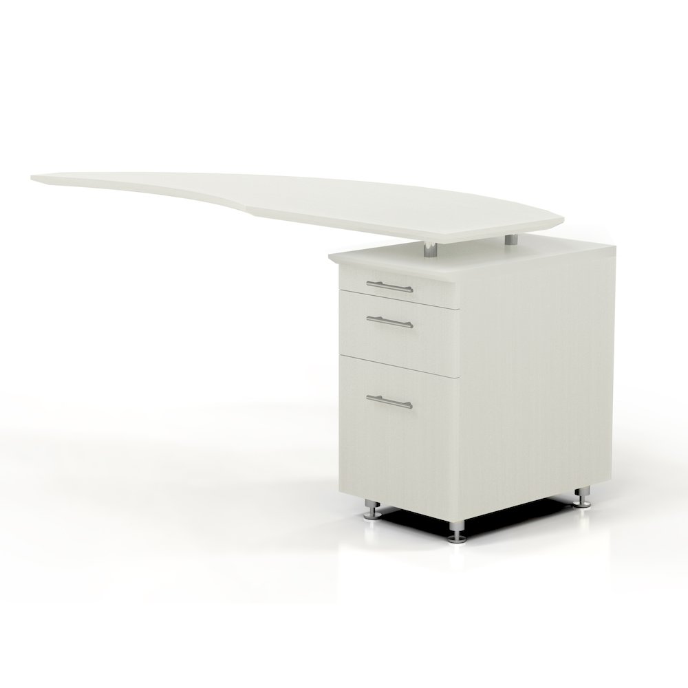 Curved Desk Return With Pencil-Box-File Pedestal (Left), Textured Sea Salt. Picture 1