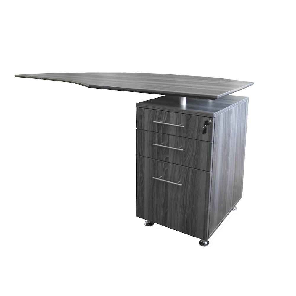 Curved Desk Return With Pencil-Box-File Pedestal (Right), Gray Steel. Picture 1
