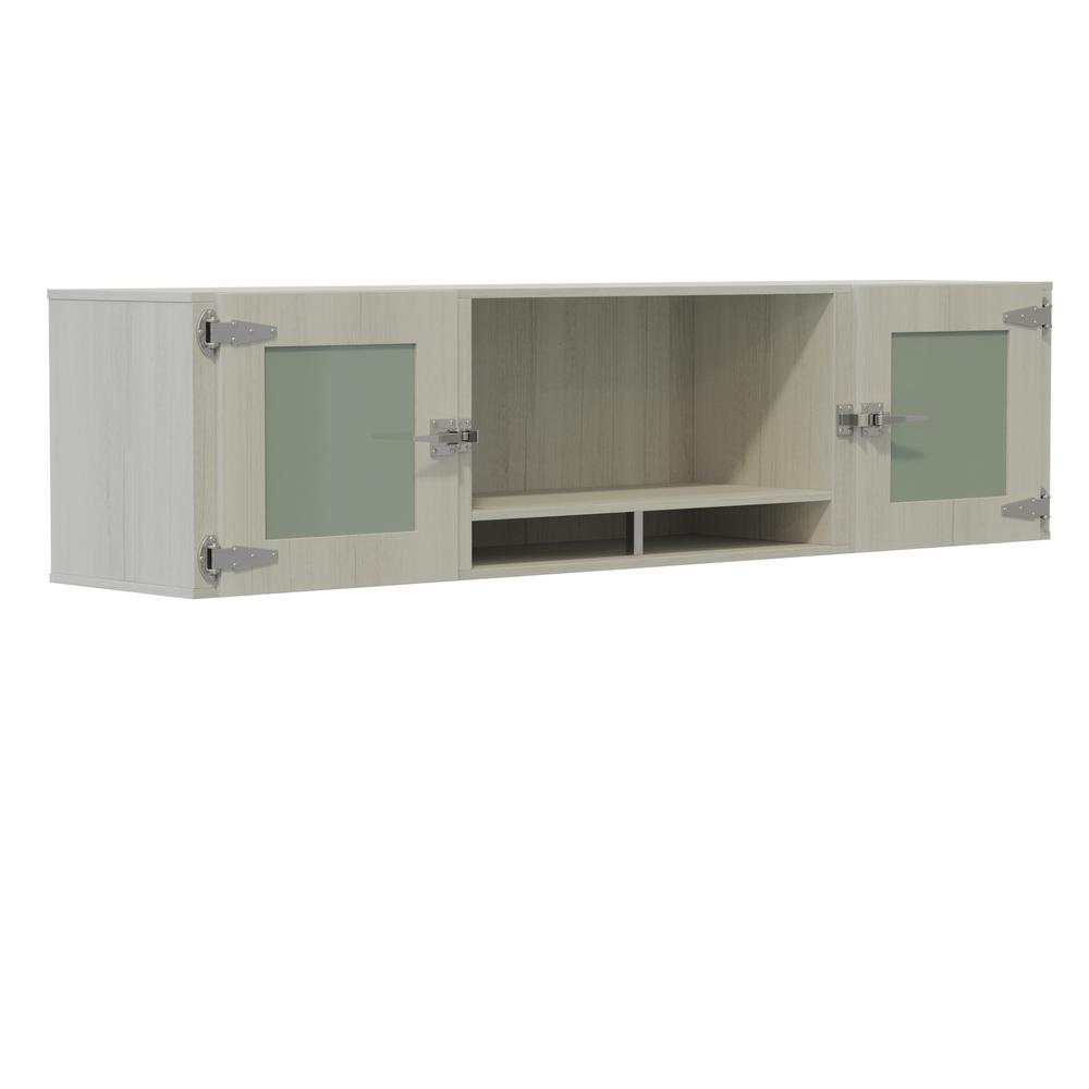 Mirella™ 72” Wall-Mounted Hutch with Glass Doors - WhiteAsh. Picture 1