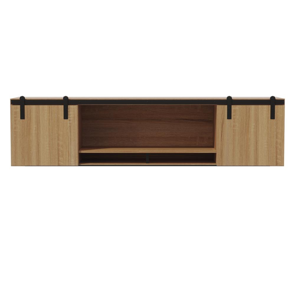 Mirella™ 72” Wall-Mounted Hutch with Sliding Wood Doors - SandDune. Picture 2