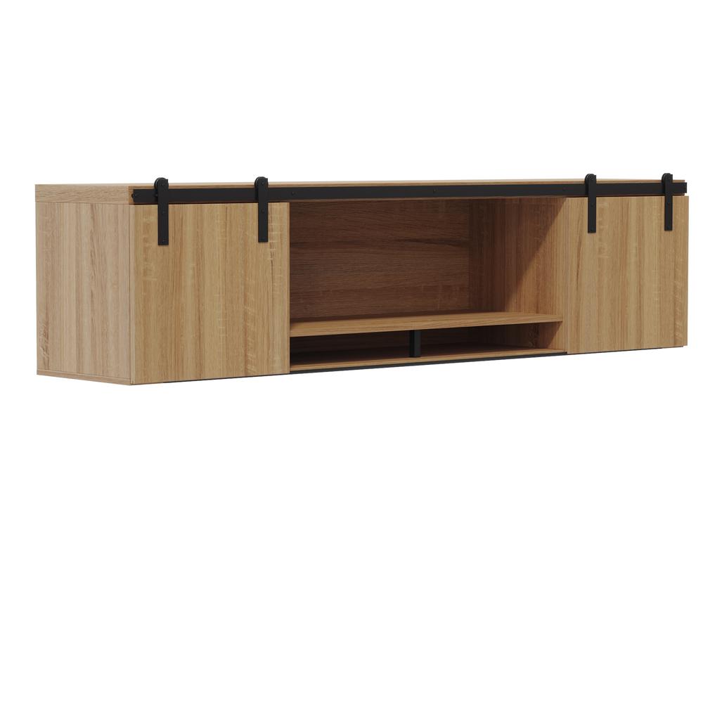 Mirella™ 72” Wall-Mounted Hutch with Sliding Wood Doors - SandDune. Picture 1