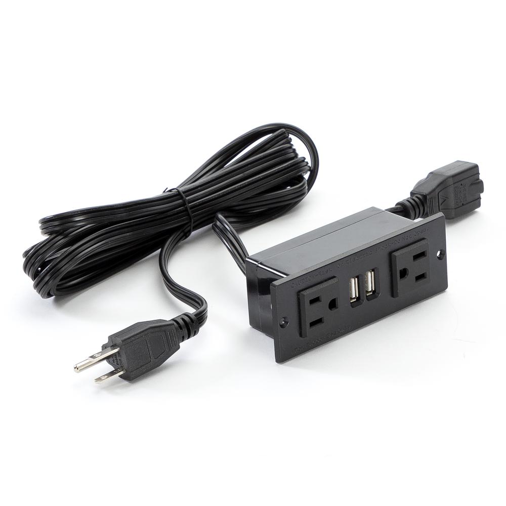 Power Module with 2 Power and 2 USB Outlets, 1 Daisy Chain Black. Picture 1