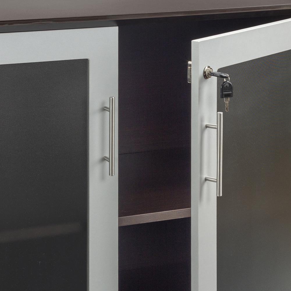 Low Wall Cabinet with Doors (Wood/Glass Door Combination), Mocha. Picture 2