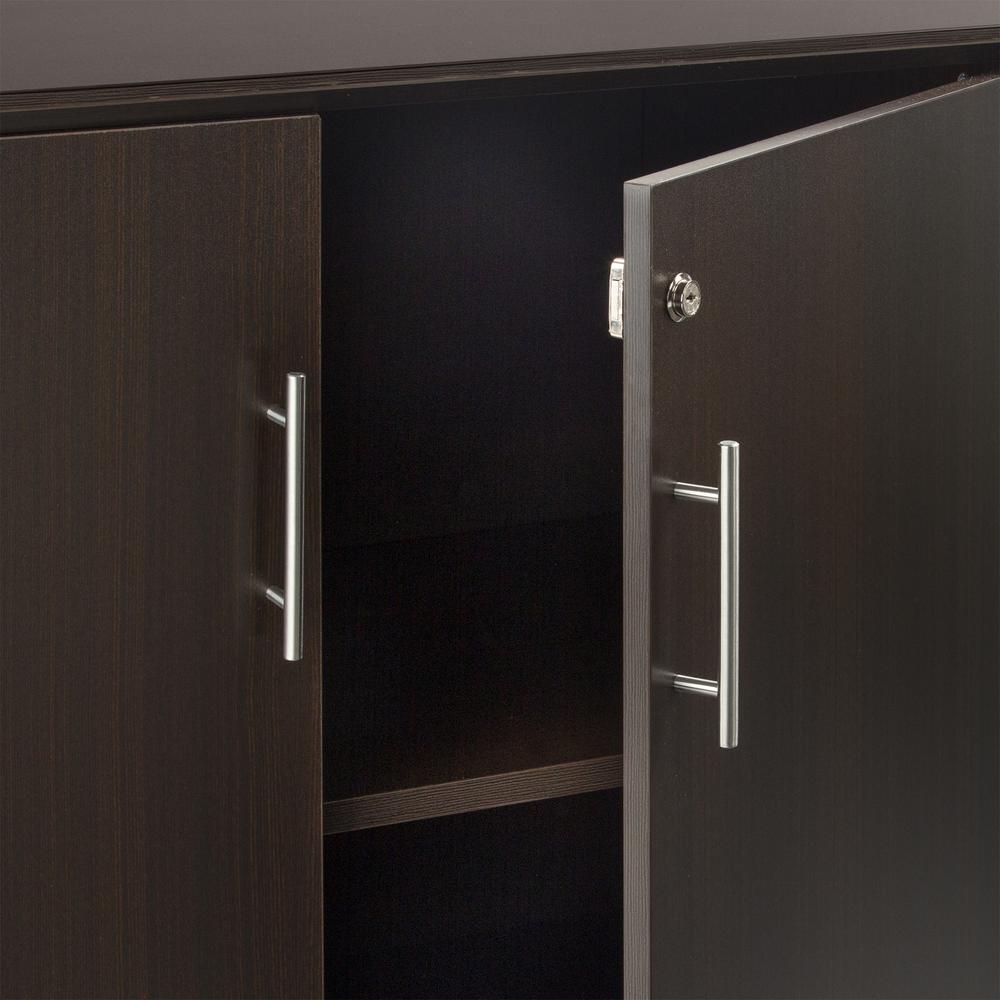 Low Wall Cabinet with Doors (Wood/Glass Door Combination), Mocha. Picture 5