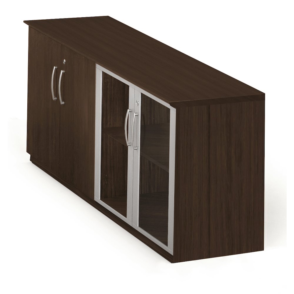 Low Wall Cabinet with Doors (Wood/Glass Door Combination), Mocha. Picture 1