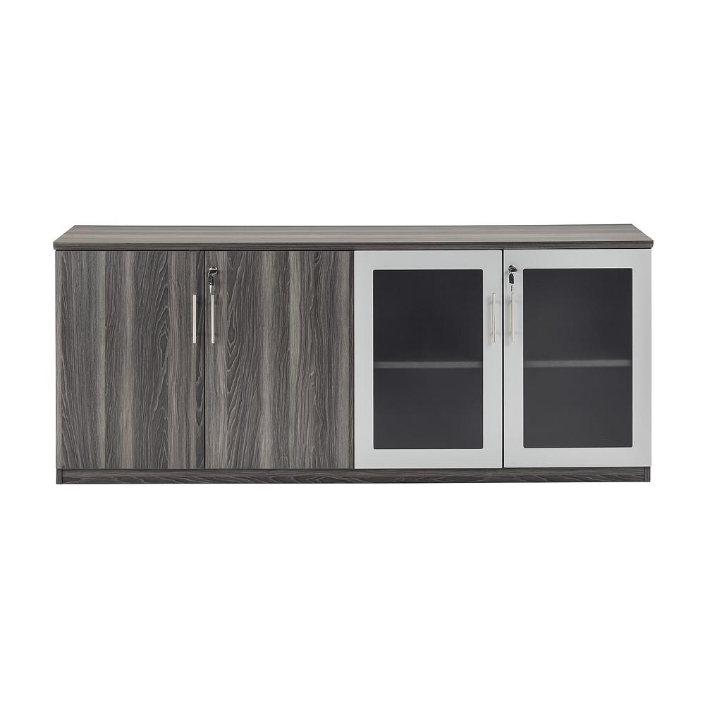 Low Wall Cabinet with Doors (Wood/Glass Door Combination), Gray Steel. Picture 3