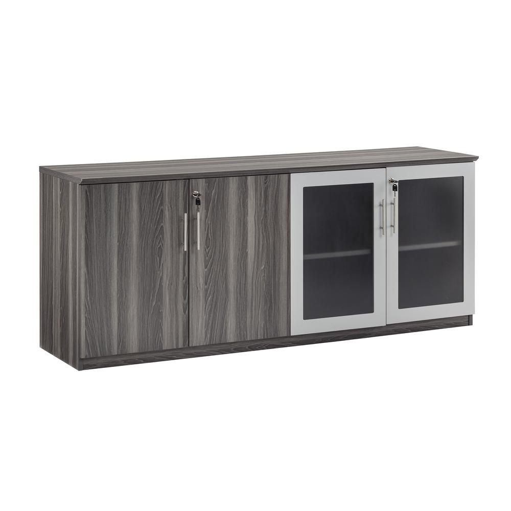 Low Wall Cabinet with Doors (Wood/Glass Door Combination), Gray Steel. Picture 4