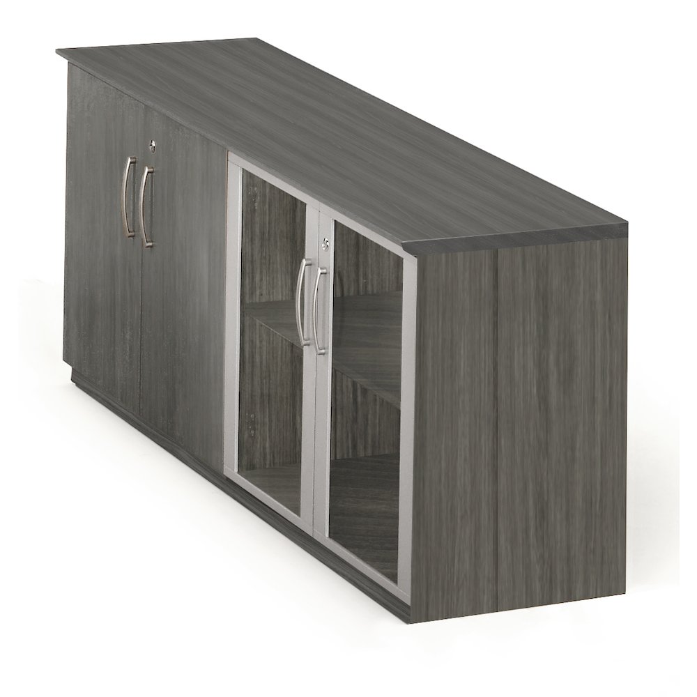 Low Wall Cabinet with Doors (Wood/Glass Door Combination), Gray Steel. Picture 1