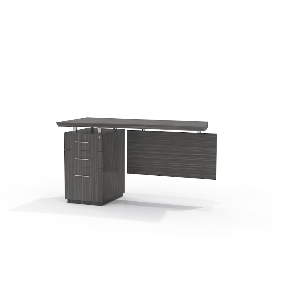 Single Pedestal Left Handed Desk Return with 1 Box/Box/File Pedestal, Textured Driftwood. Picture 1