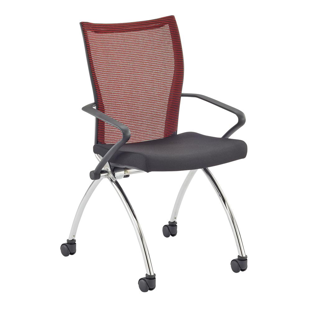 Valore TSH1 High Back Chair with Arms - Fabric Red Seat - Chrome Black Frame - 23" x 24" x 36.5" Overall Dimension. Set of 2. Picture 2
