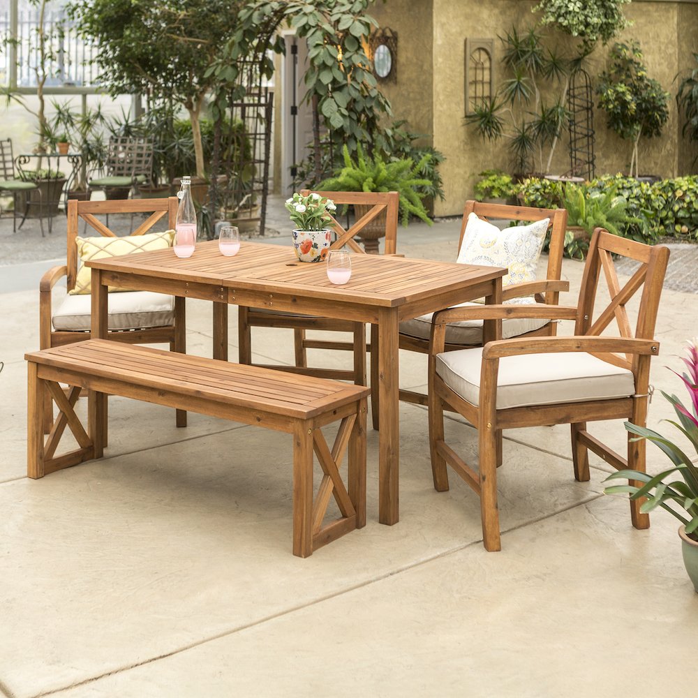 Acacia Wood X-Back Classic Patio 6-Piece Dining Set. Picture 2