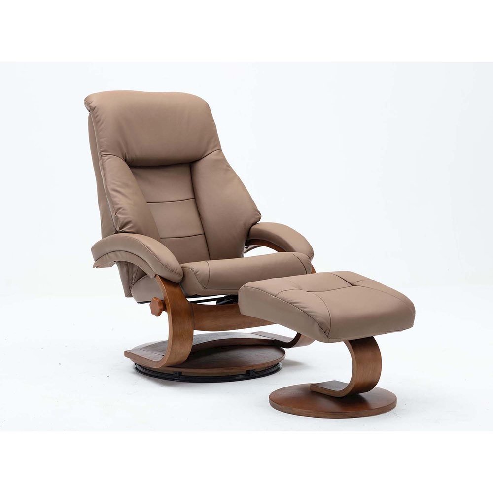 Relax-R™ Montreal Recliner and Ottoman in Sand Top Grain Leather. Picture 1