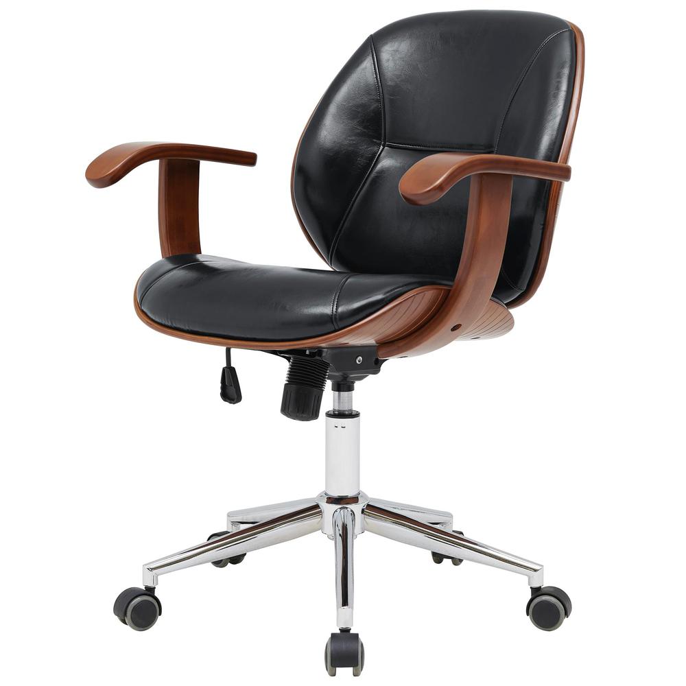 Samuel PU Bamboo Office Chair w/ Armrest, Black/Walnut. Picture 1