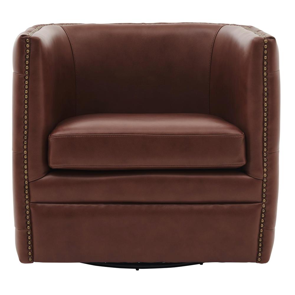 Leslie Top Grain Leather Swivel Tufted Chair. Picture 2