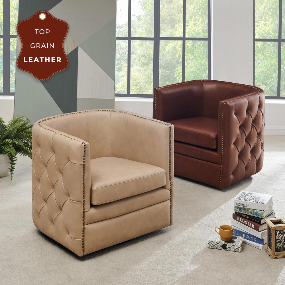 Leslie Top Grain Leather Swivel Tufted Chair. Picture 8