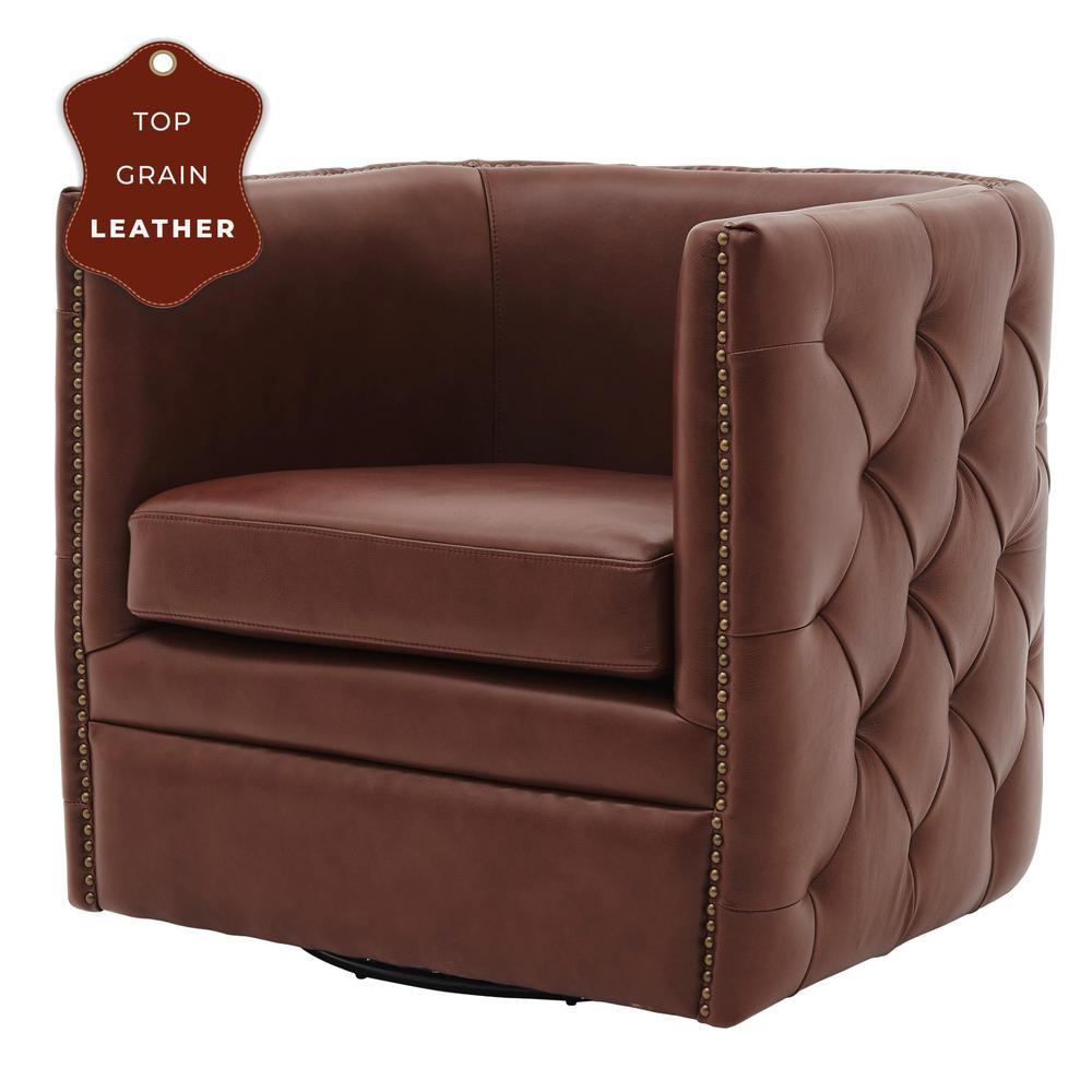 Leslie Top Grain Leather Swivel Tufted Chair. Picture 1