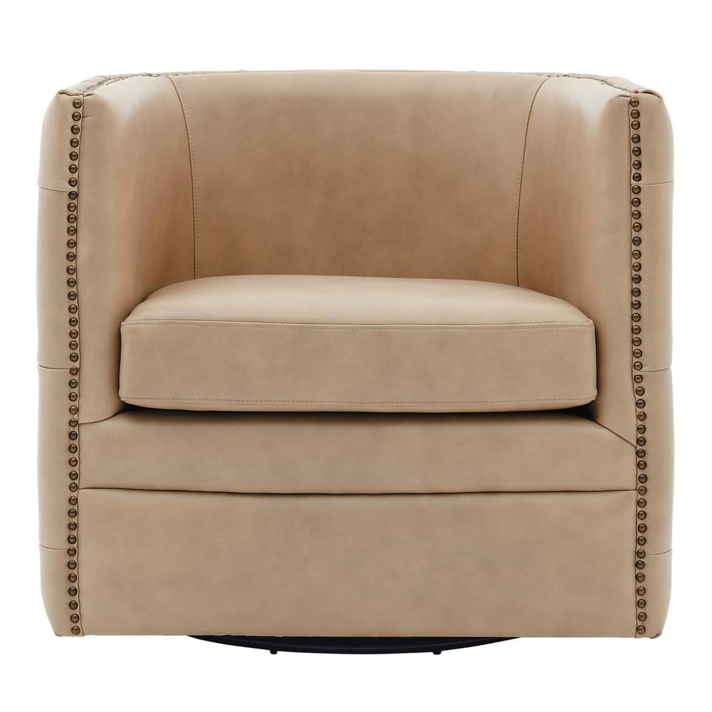 Leslie Top Grain Leather Swivel Tufted Chair. Picture 2