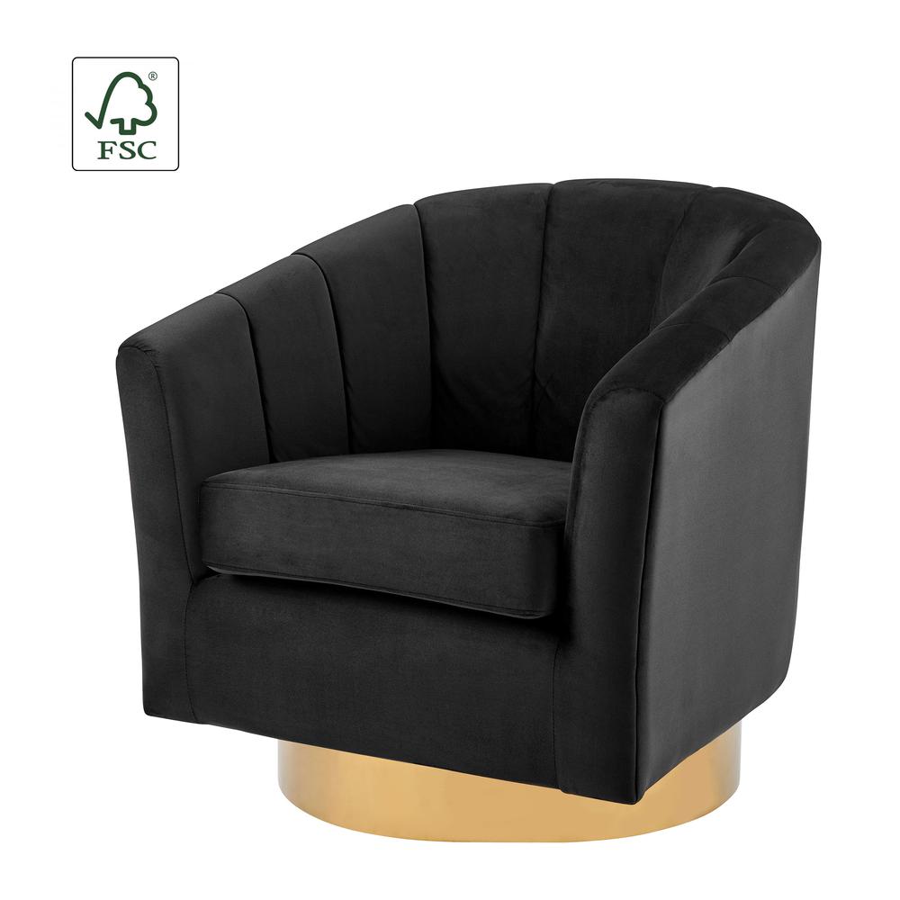 Natasha Velvet Fabric w/ Gold Base Swivel Accent Arm Chair. Picture 1