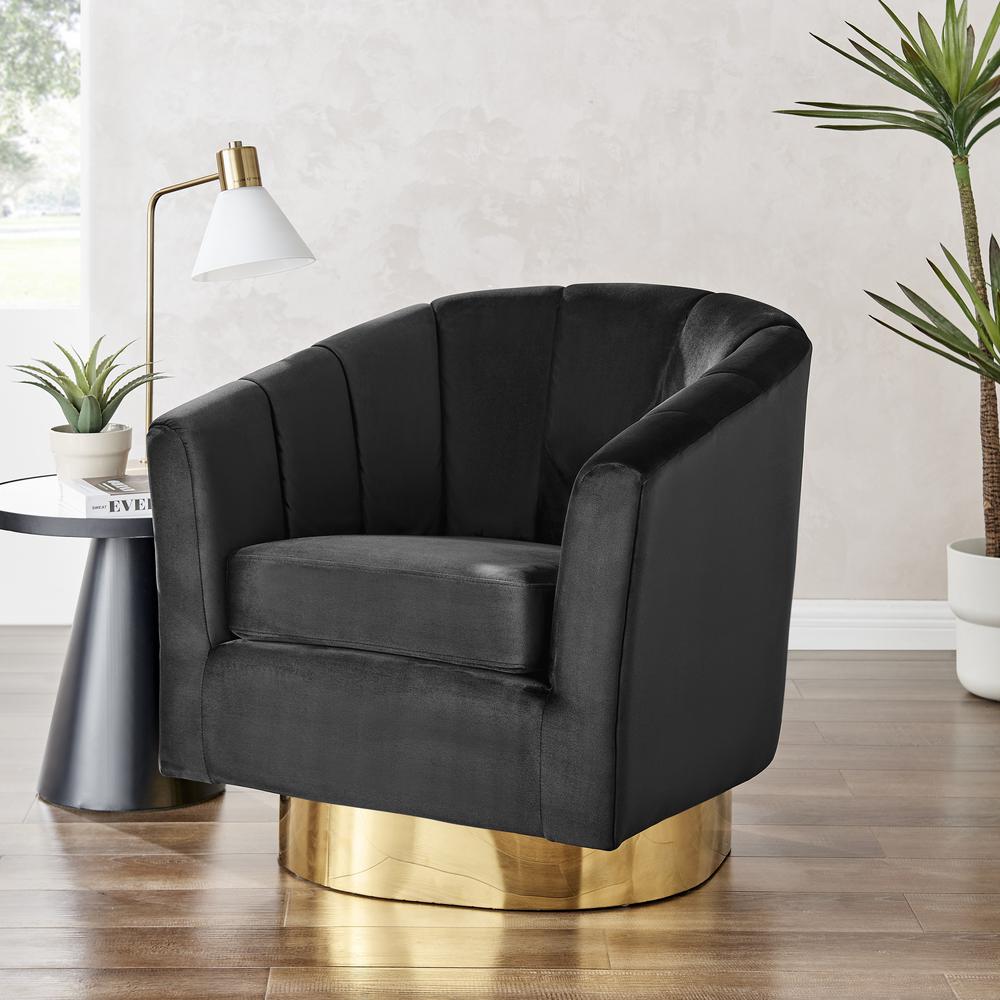 Natasha Velvet Fabric w/ Gold Base Swivel Accent Arm Chair. Picture 9