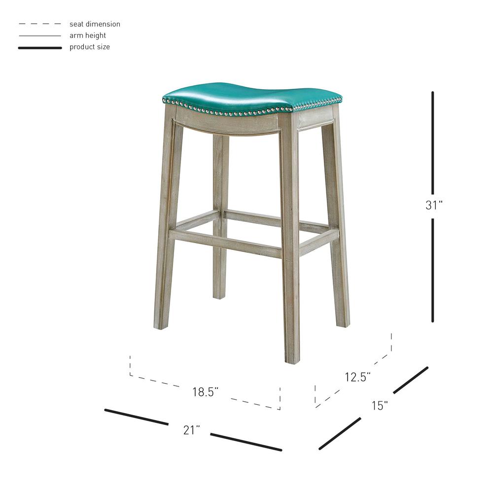 Elmo Bonded Leather Bar Stool, Turquoise. Picture 7