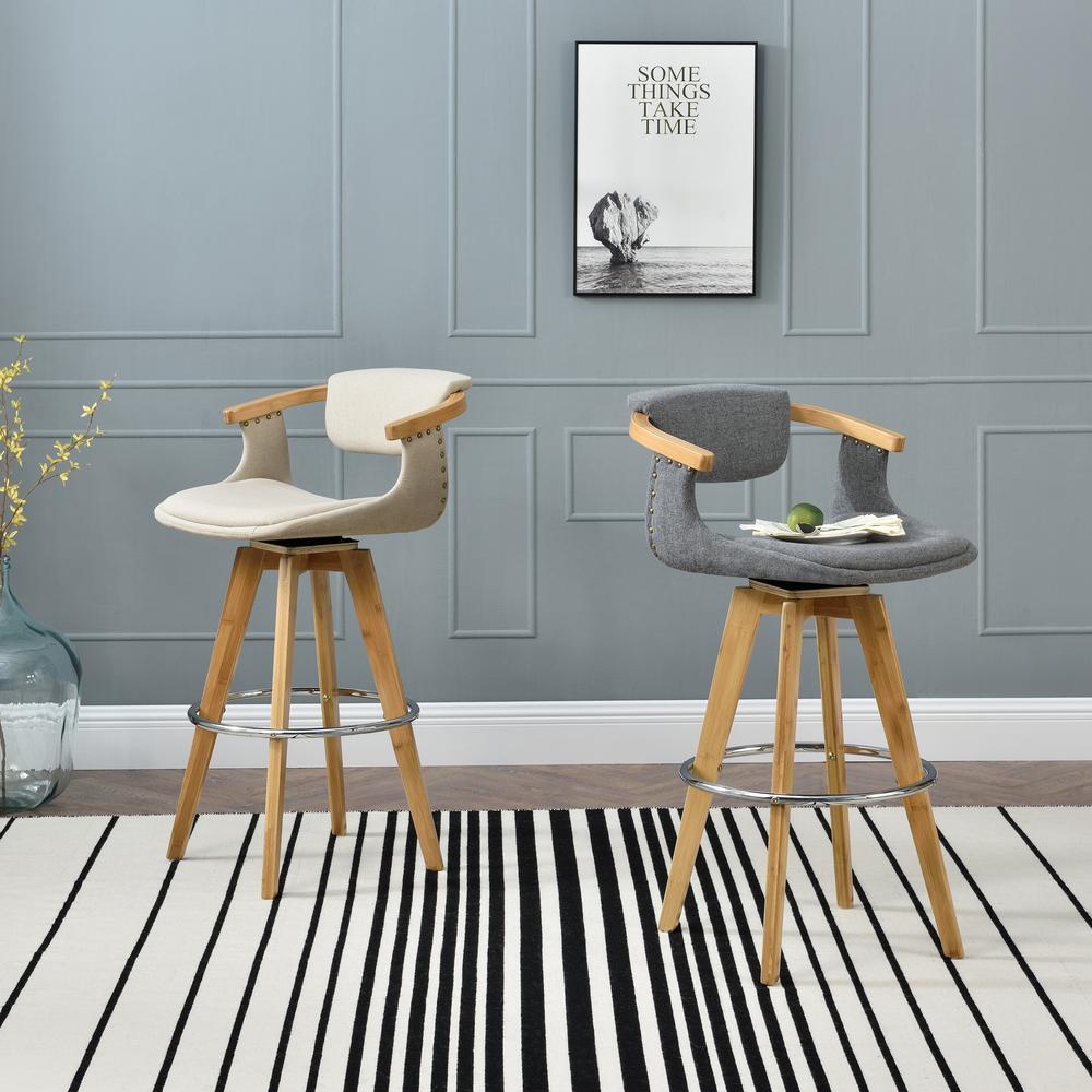 Fabric Bamboo Bar Stool, Stokes Gray. Picture 7