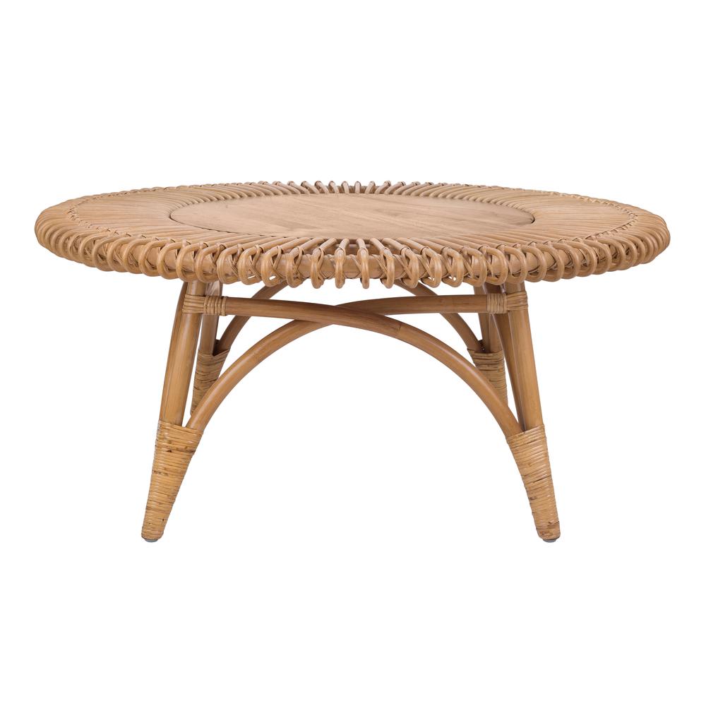 Alani Rattan Round Coffee Table w/ Wood Top. Picture 2