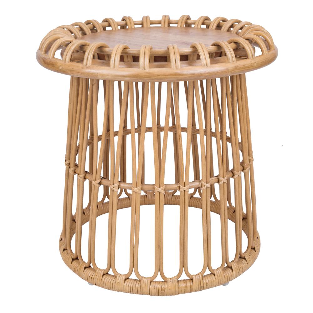 Galia Rattan Round Side/ End Table w/ Wood Top. Picture 1