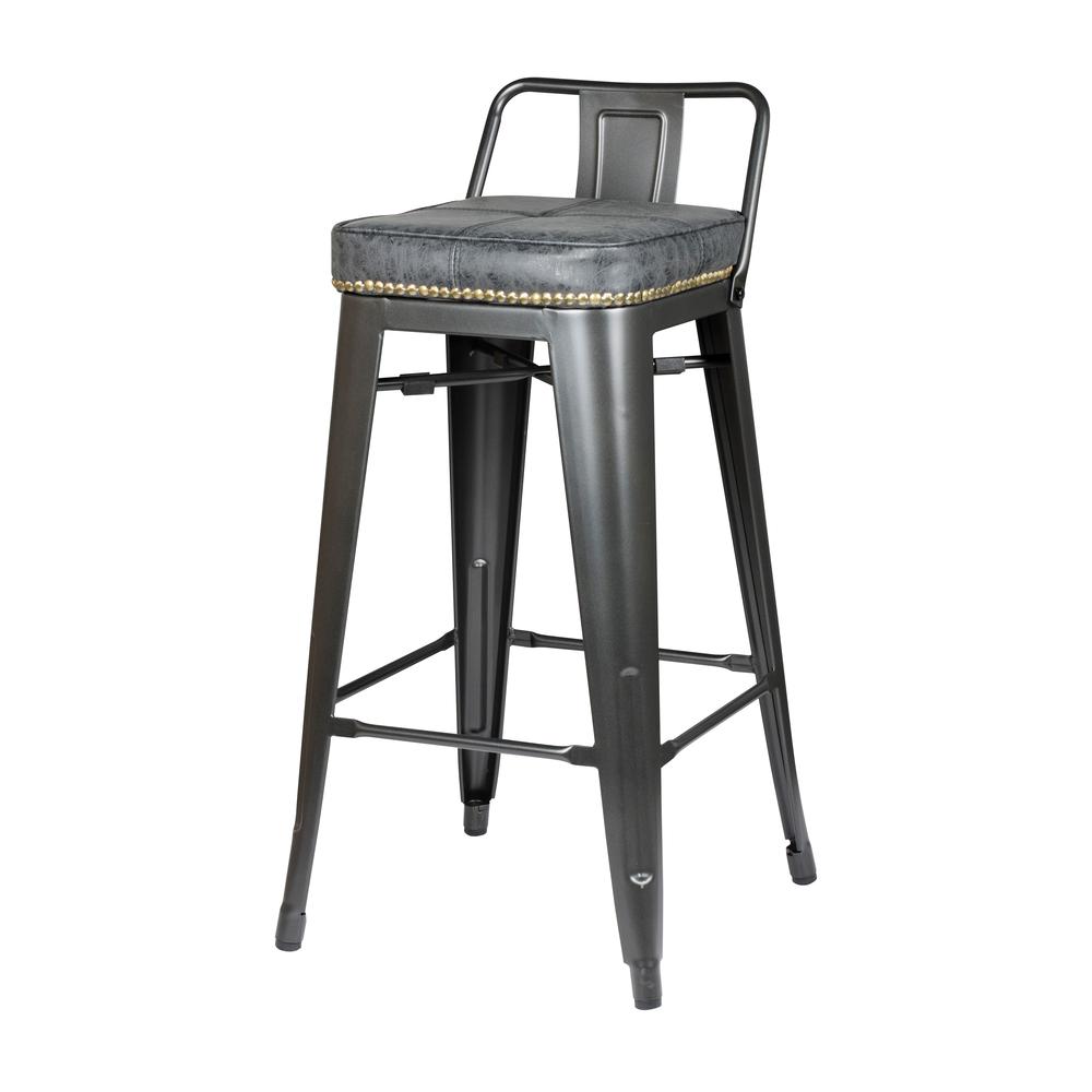 Metropolis PU Leather Low Back Counter Stool, (Set of 4), Vintage Black. Picture 1