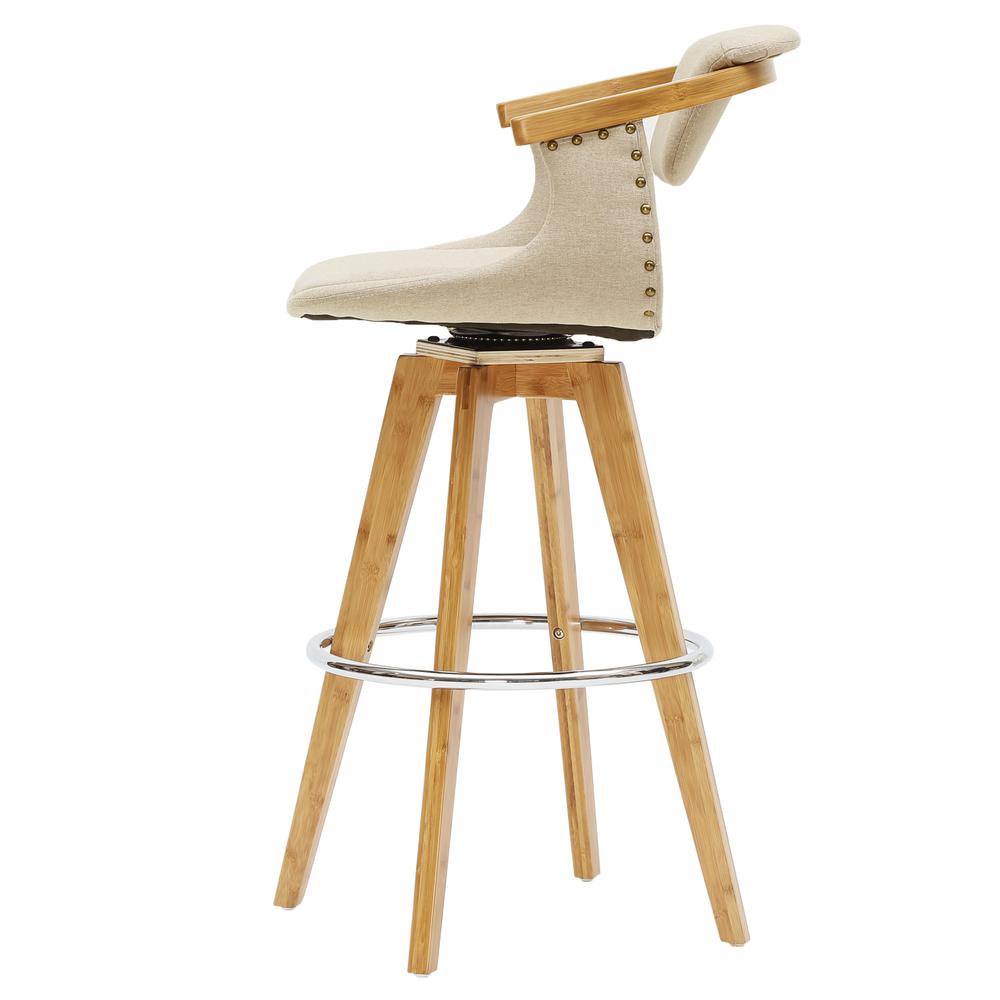Fabric Bamboo Bar Stool, Stokes Linen Beige. Picture 3