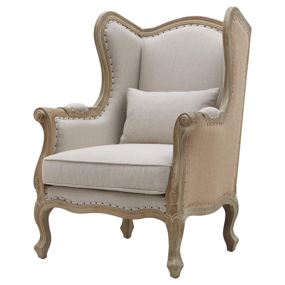 Guinevere Burlap Wing Arm Chair. Picture 1