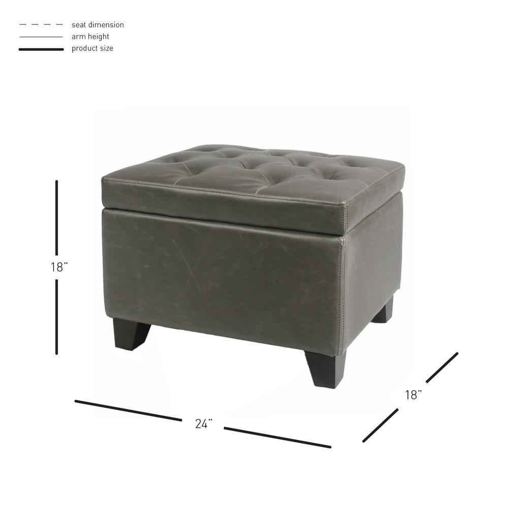 Rectangular Bonded Leather Storage Ottoman, Vintage Gray. Picture 7