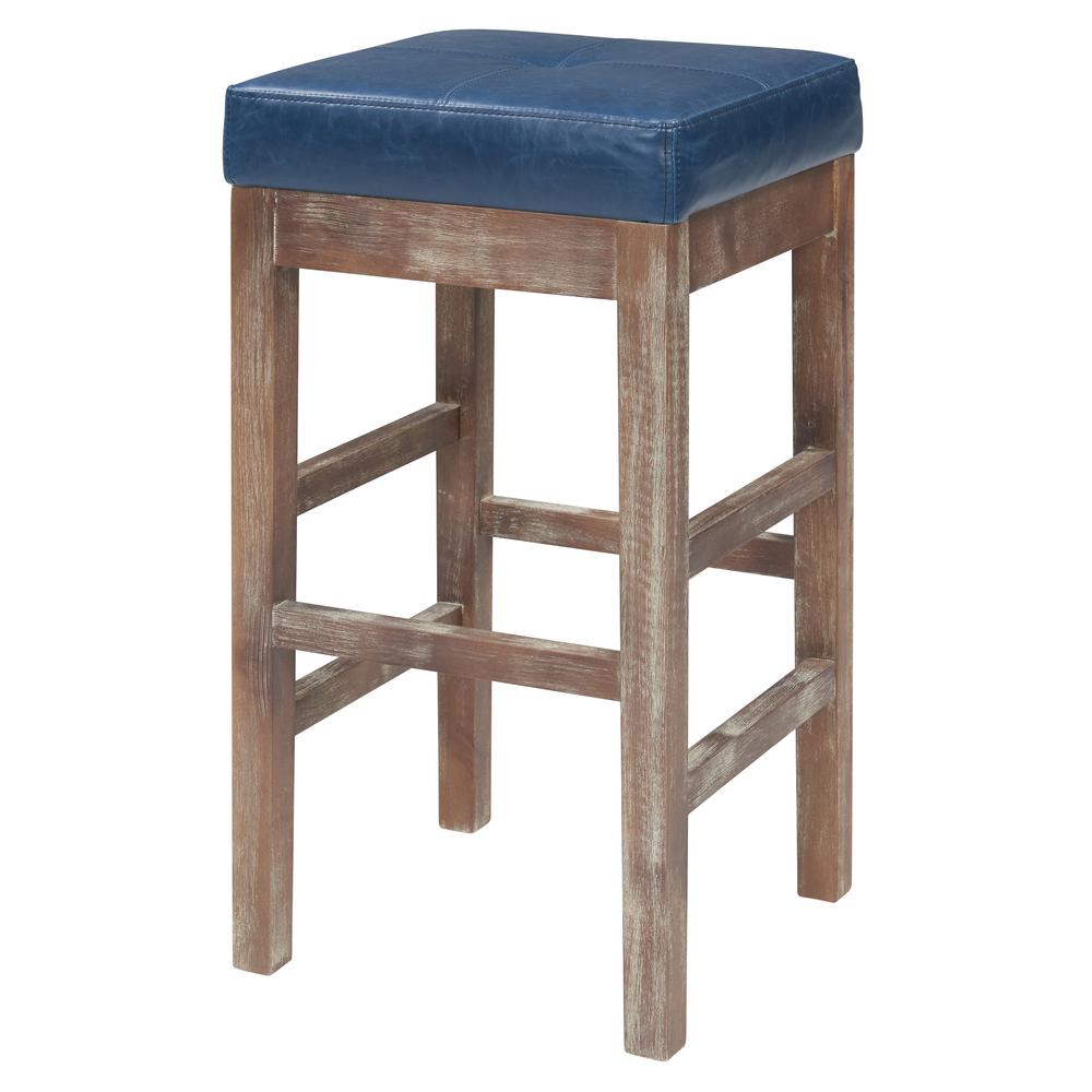 Bonded Leather Counter Stool, Vintage Blue. Well constructed of Solid Birch Wood.. Picture 1